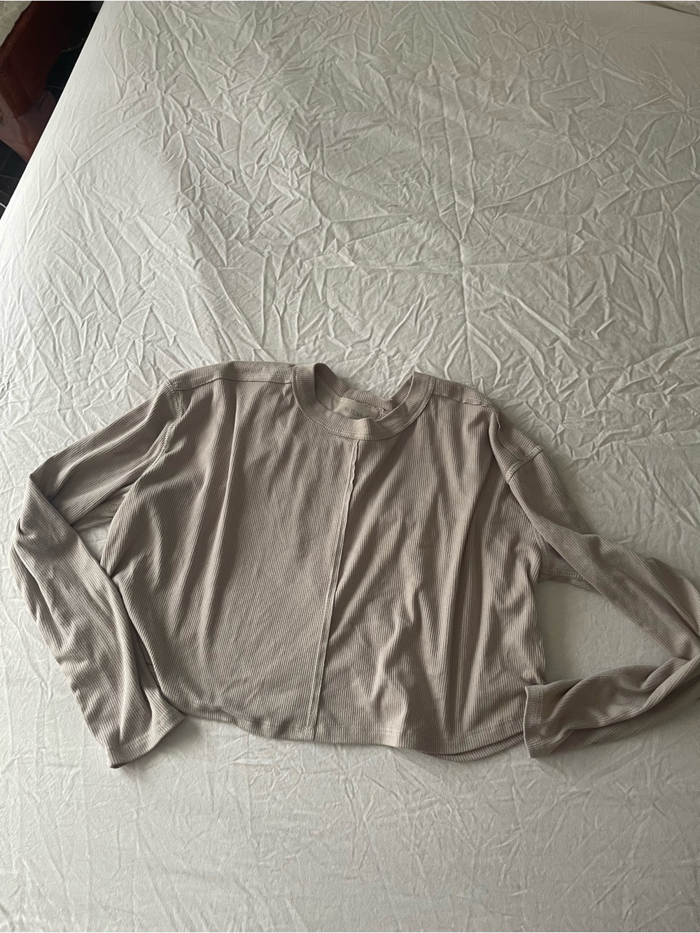 Ribbed Long-Sleeve Crop Top in Light Taupe